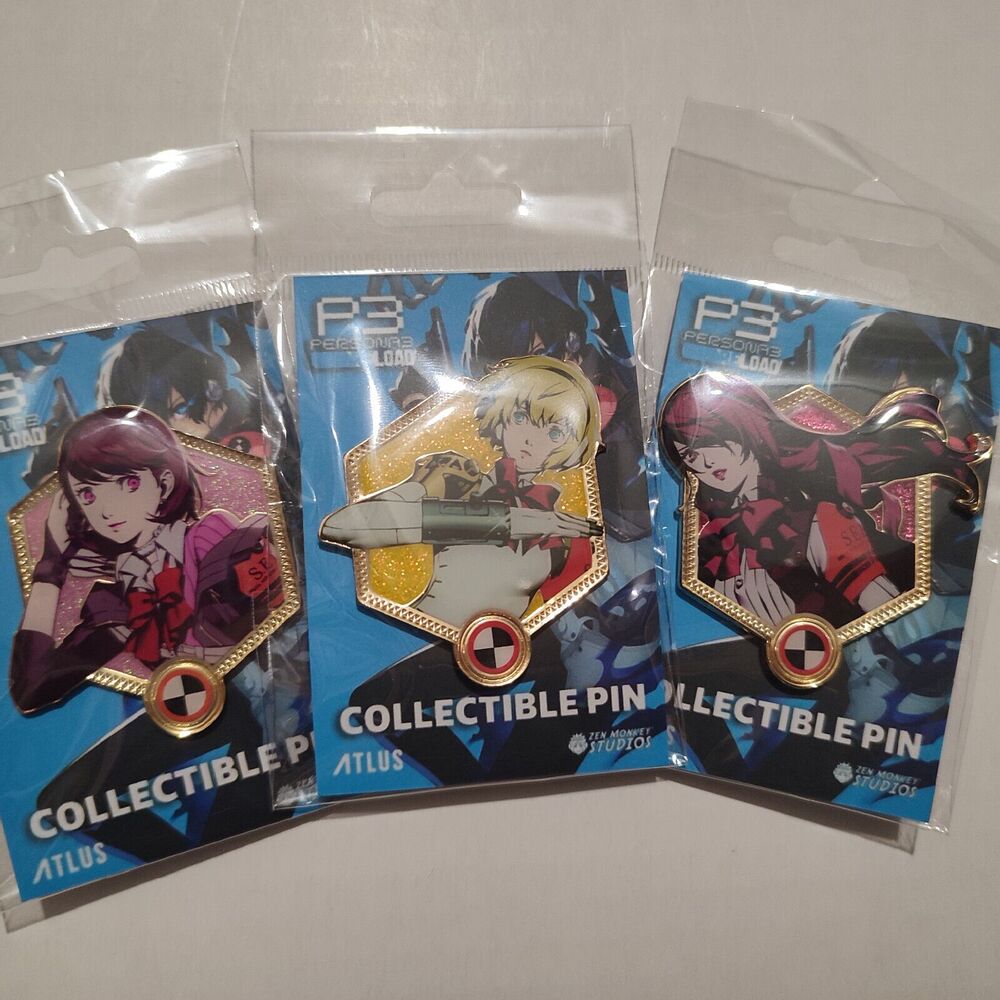 Persona 3 Yukari Aigis and Mitsuru All Out Attack Enamel Pin Badges Lot Of 3